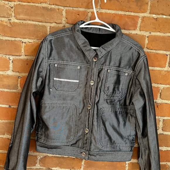 REVERSIBLE black and silver contrast stich denim jacket - Picture 4 of 10